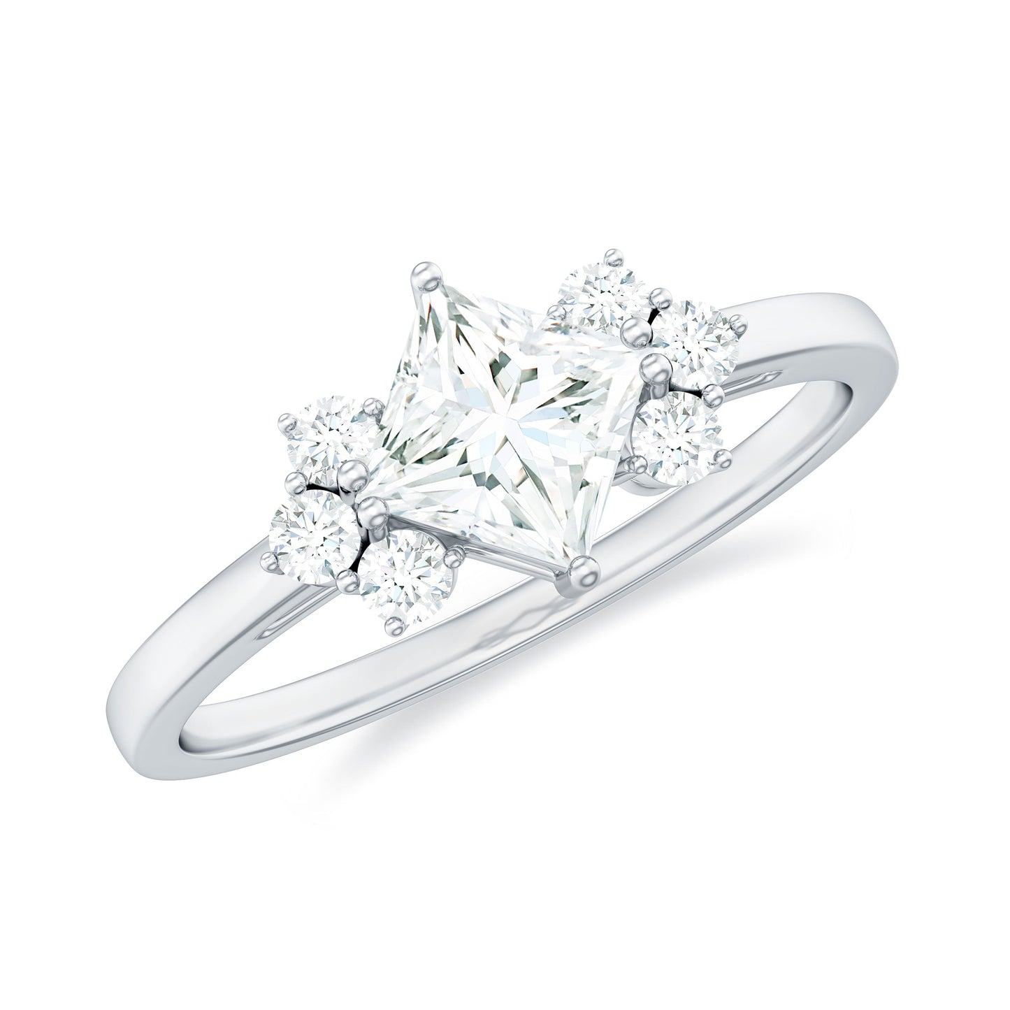 Princess Cut Moissanite Engagement Ring with Trio