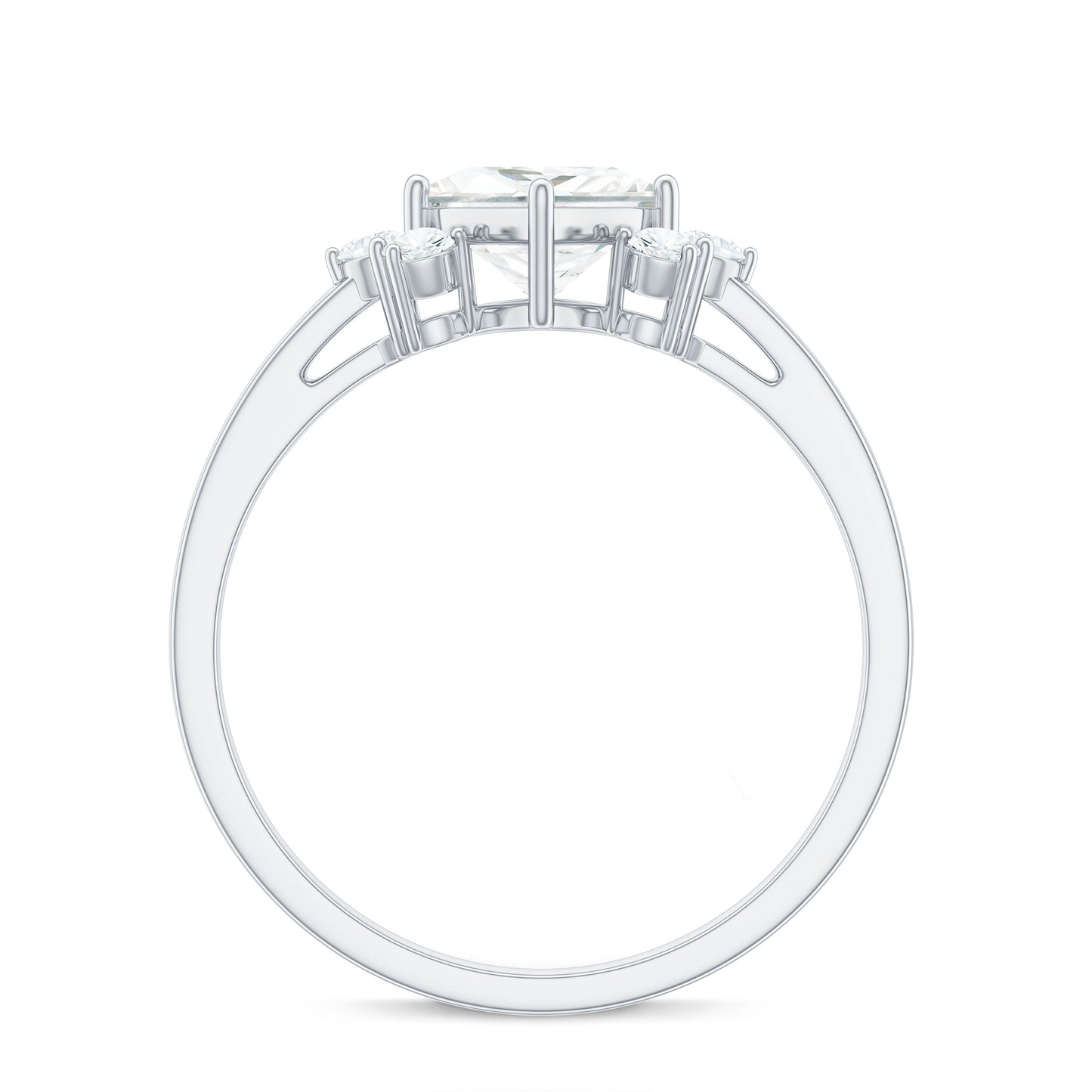 Princess Cut Moissanite Engagement Ring with Trio