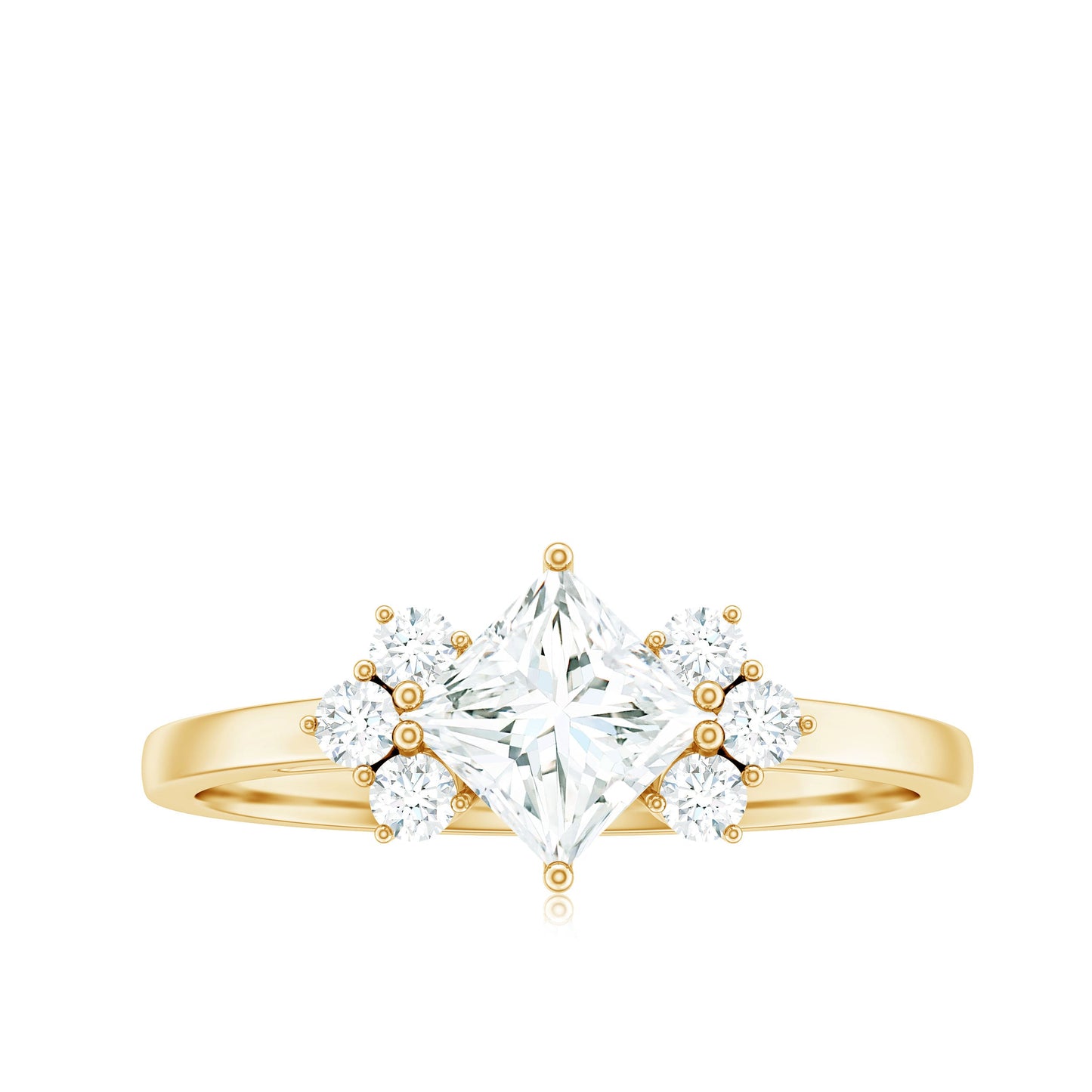 Princess Cut Moissanite Engagement Ring with Trio