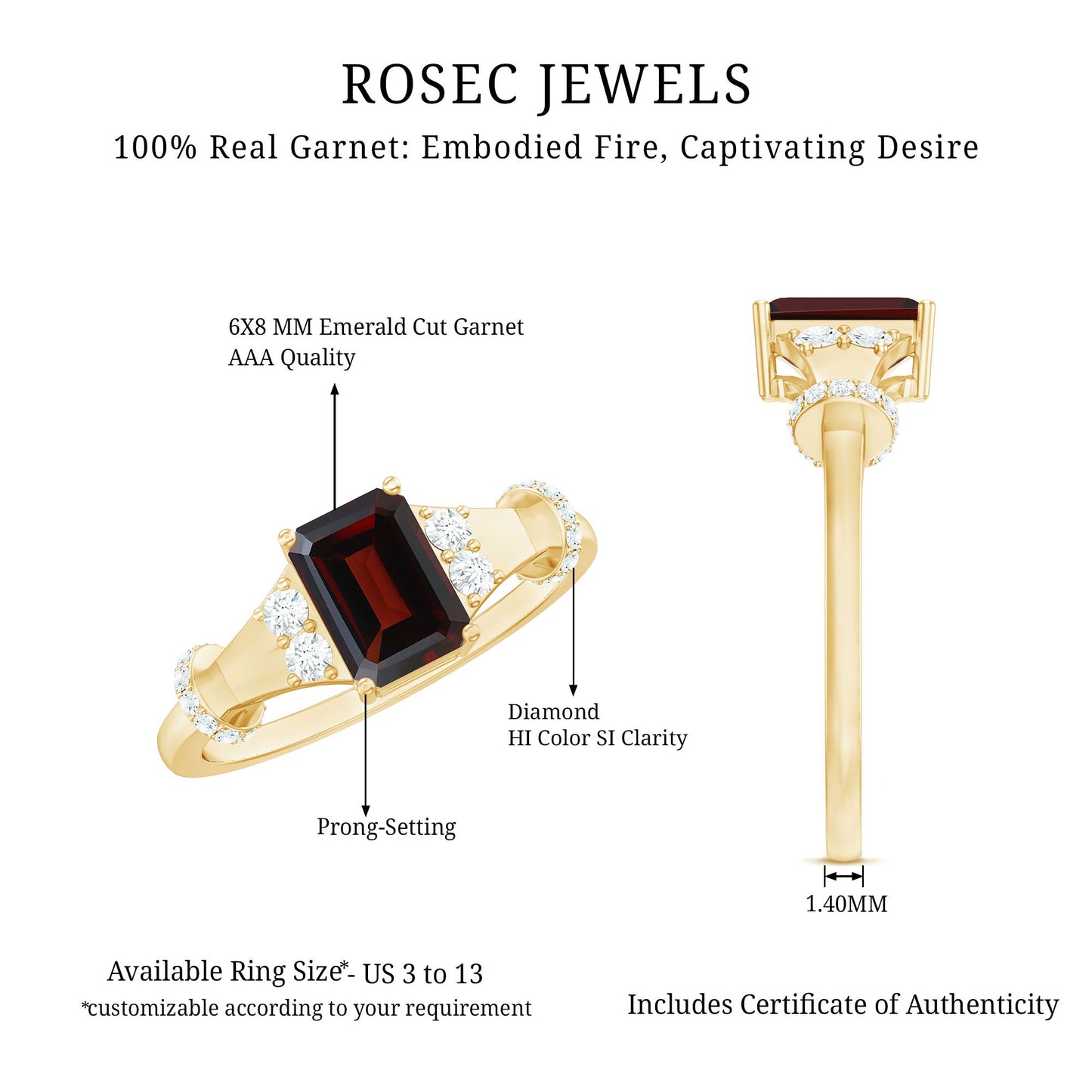 Real 2 Carat Garnet Designer Engagement Ring with Diamond
