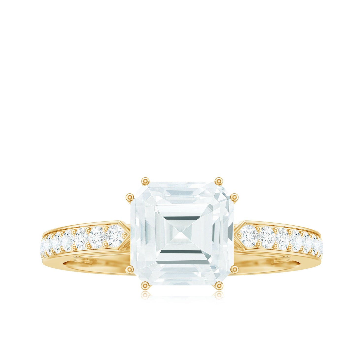 3 Carat Asscher Cut Moissanite Solitaire Engagement Ring with Side Stones