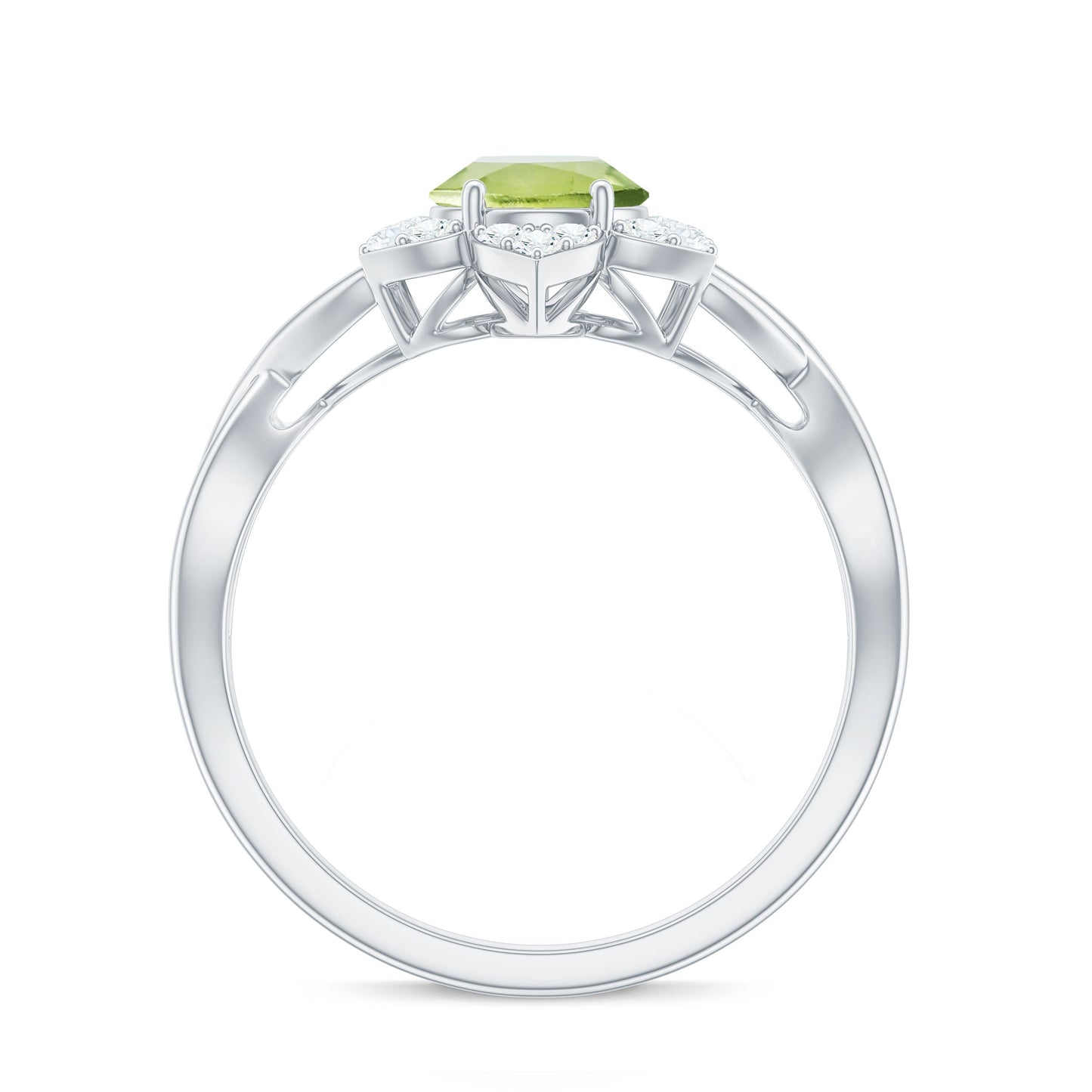 Natural 1 Carat Oval Peridot Flower Engagement Ring with Diamond