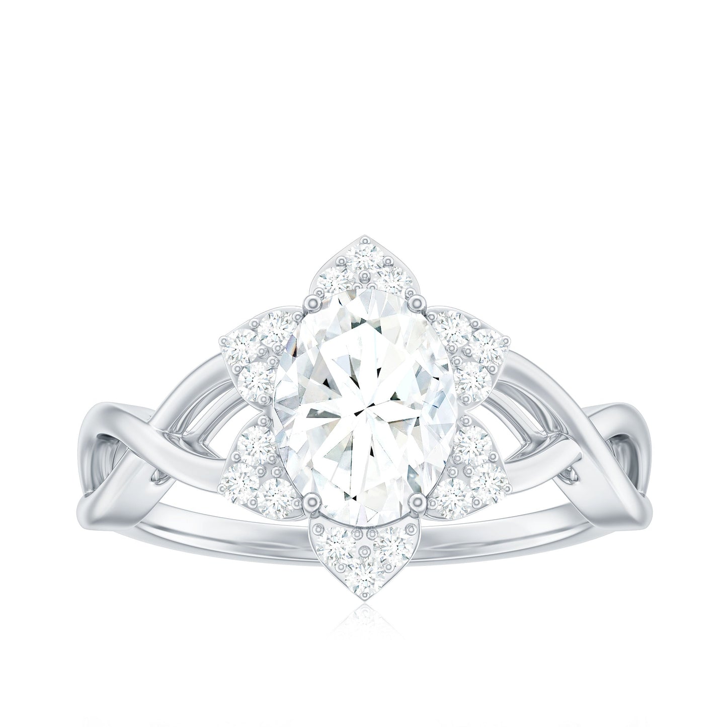Certified Moissanite Flower Halo Engagement Ring with Criss Cross Band