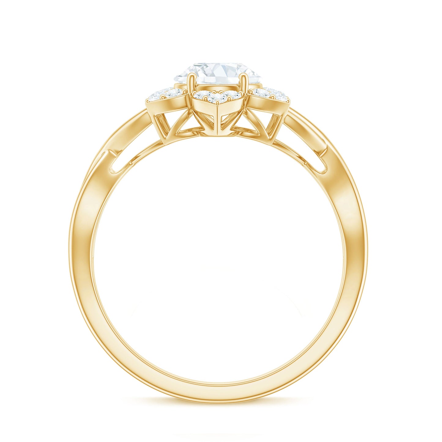 Certified Moissanite Flower Halo Engagement Ring with Criss Cross Band
