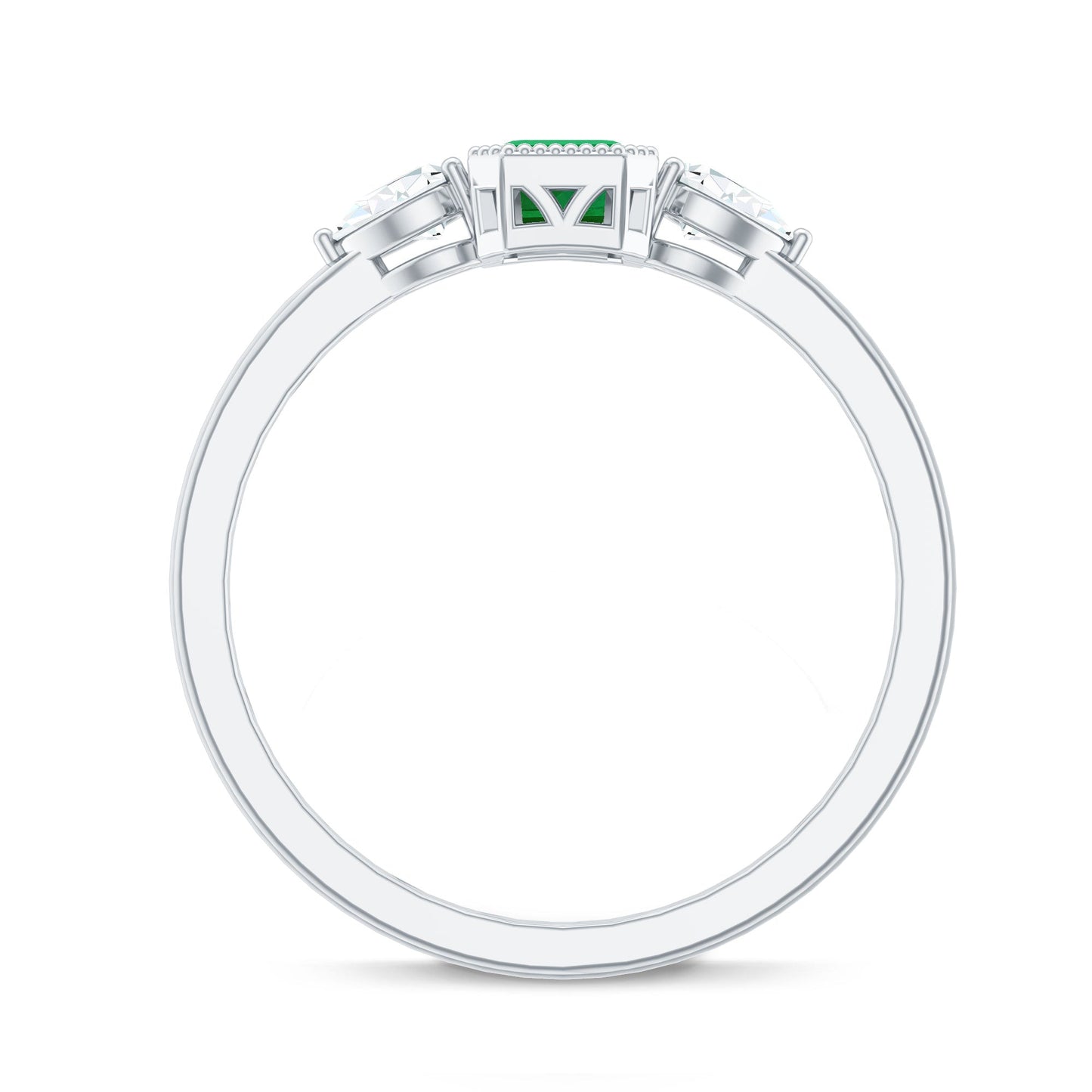 0.6 Carat Emerald 3 Stone Ring with Diamond