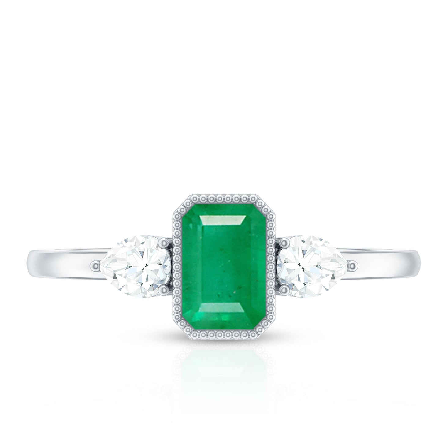 0.6 Carat Emerald 3 Stone Ring with Diamond