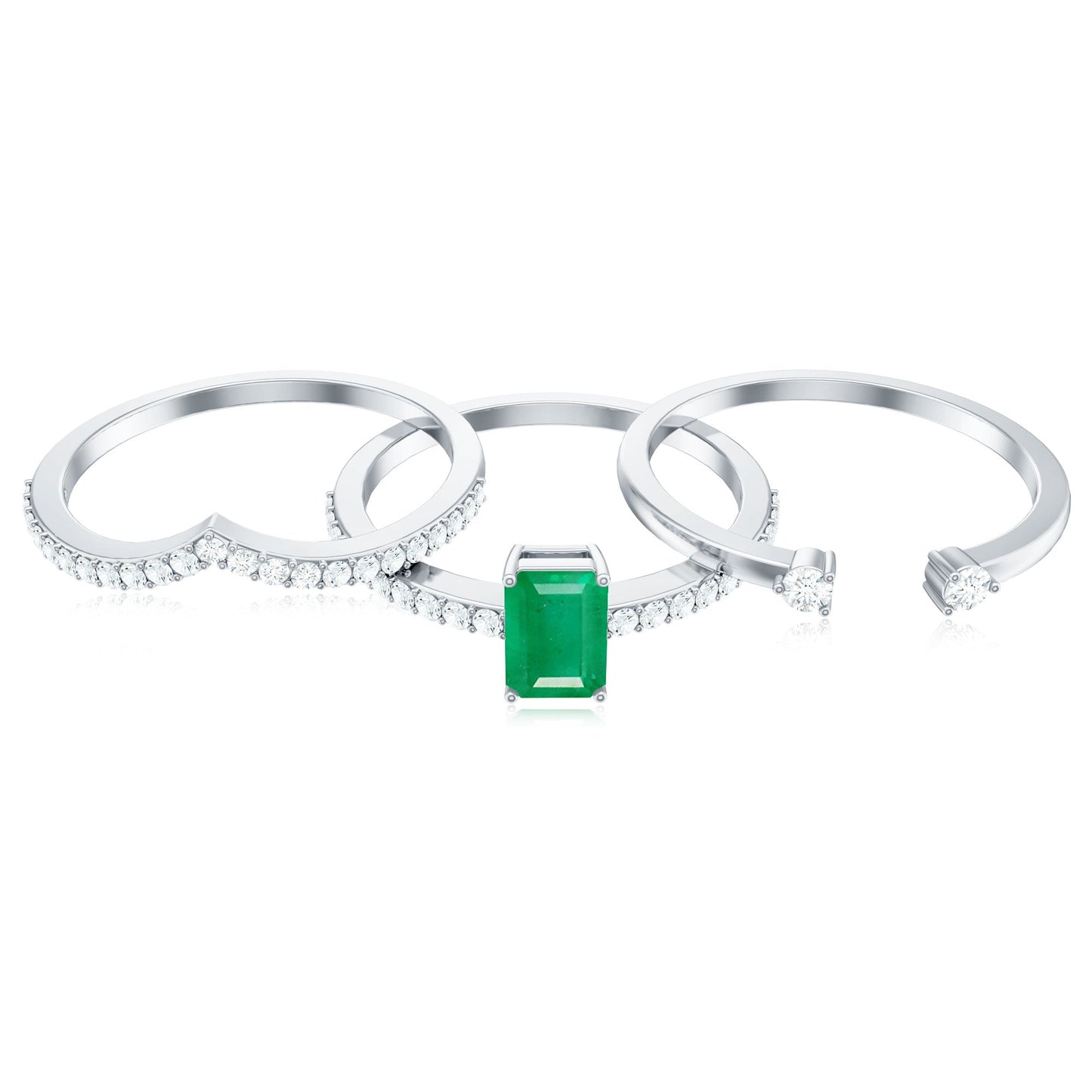 0.6 Carat Natural Emerald Cut Emerald Diamond 3 Piece Bridal Ring Set