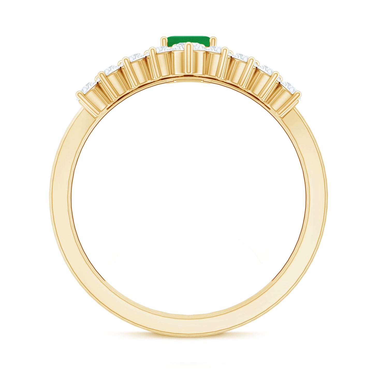 Natural Emerald Diamond Emerald Cut Engagement Ring with Curved Wedding Band