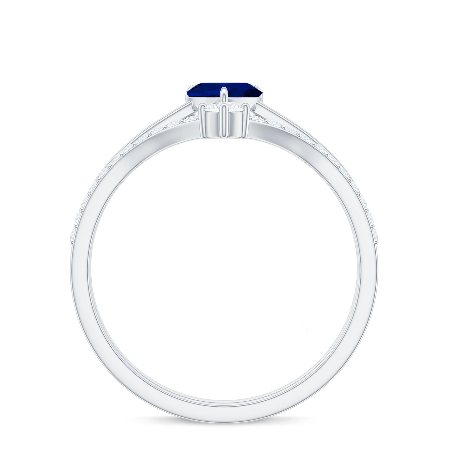 Heart Shape Blue Sapphire Solitaire Wedding Ring Set with Diamond