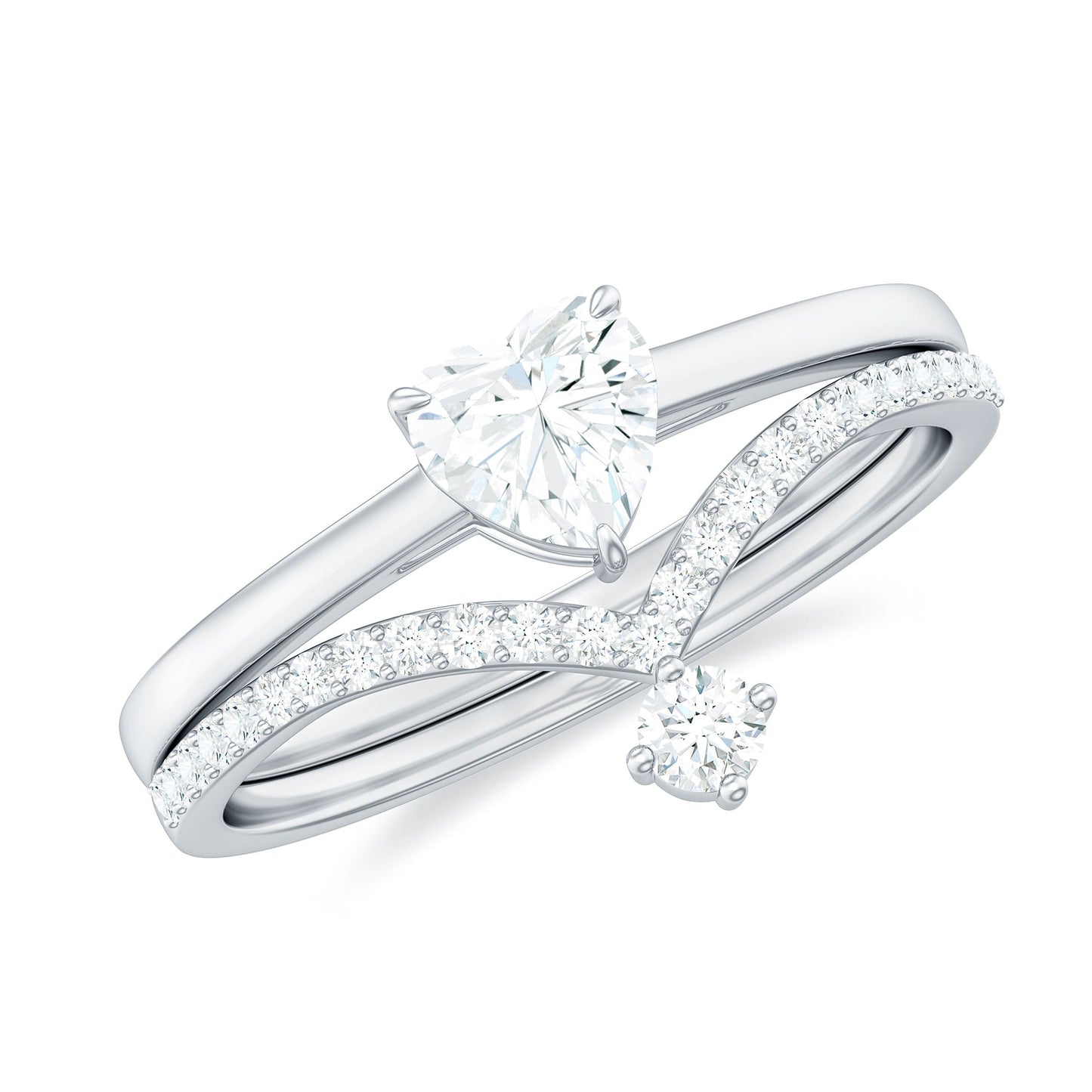 Heart Shape Moissanite Solitaire Engagement Ring with Enhancer