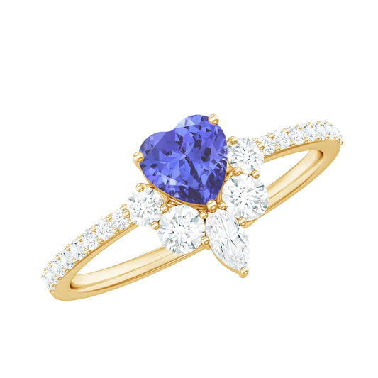 Natural Tanzanite Diamond Heart Promise Ring for Engagement