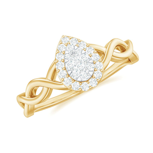 Illusion Set Round Moissanite Crossover Halo Engagement Ring
