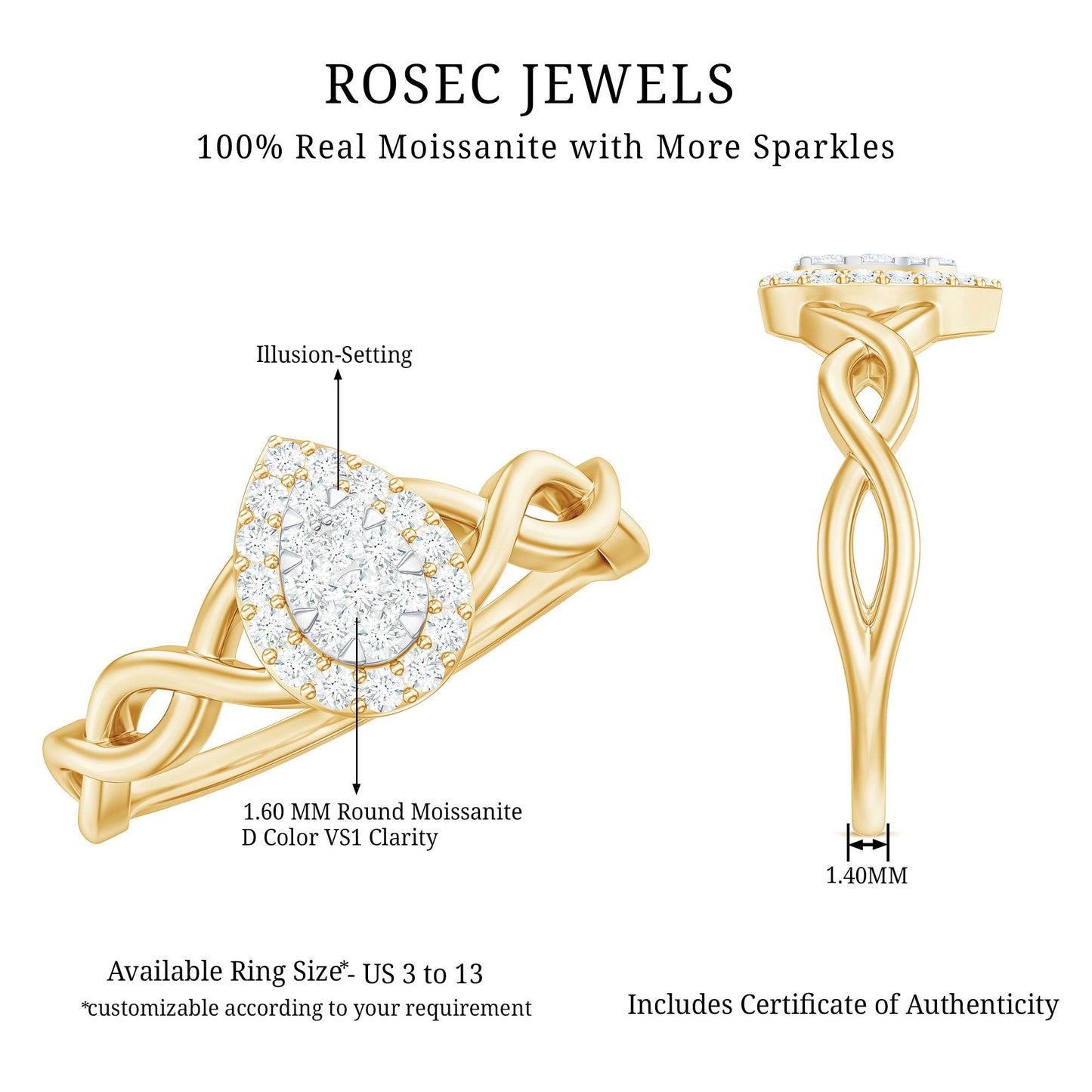Illusion Set Round Moissanite Crossover Halo Engagement Ring
