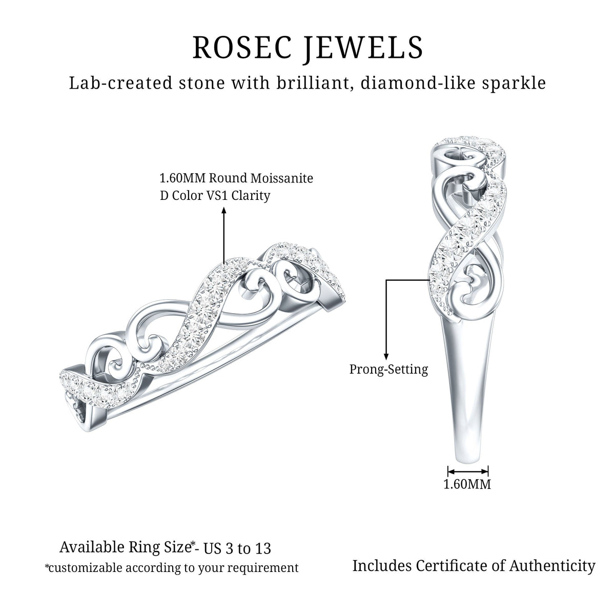 Vintage Inspired Moissanite Infinity Wedding Band Ring