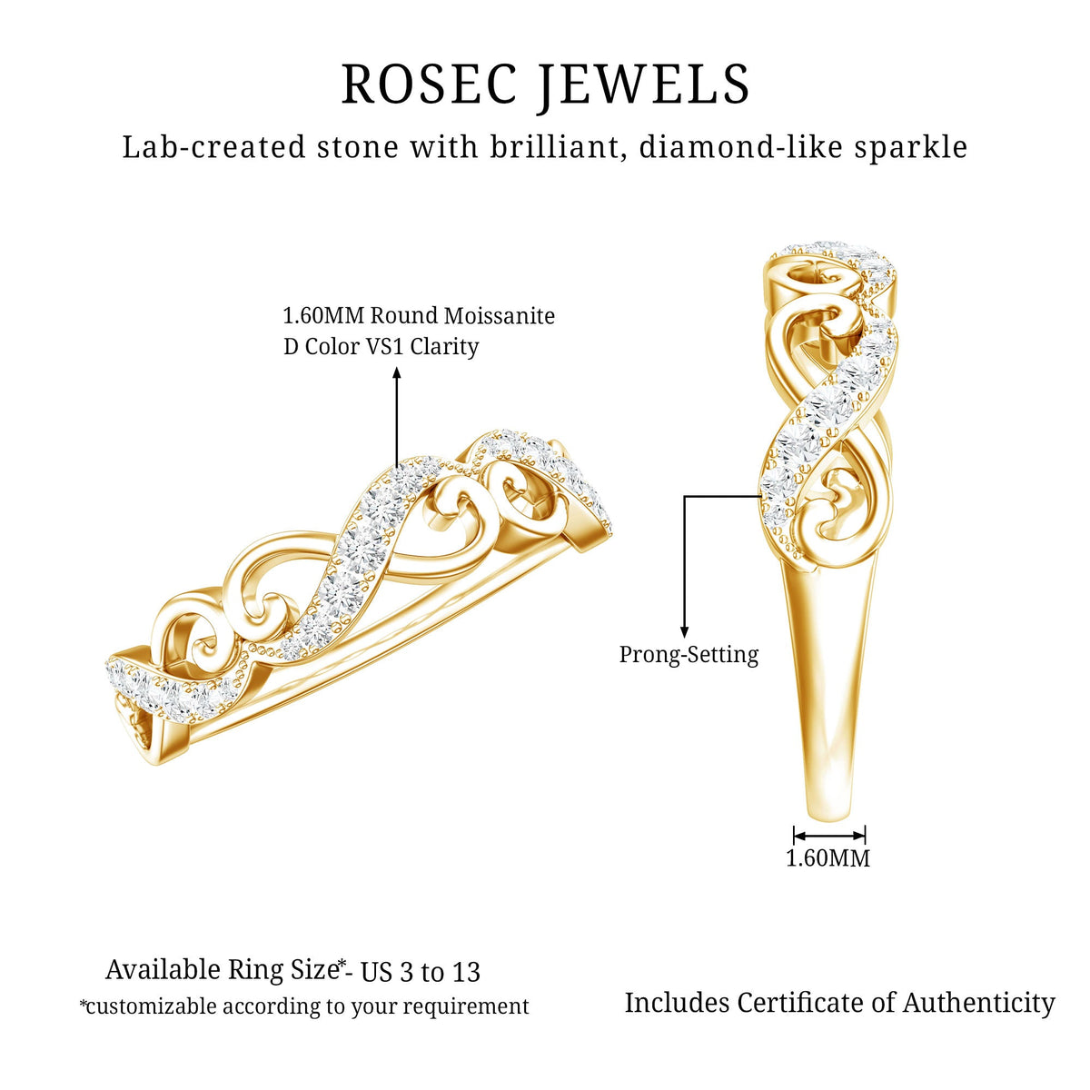Vintage Inspired Moissanite Infinity Wedding Band Ring