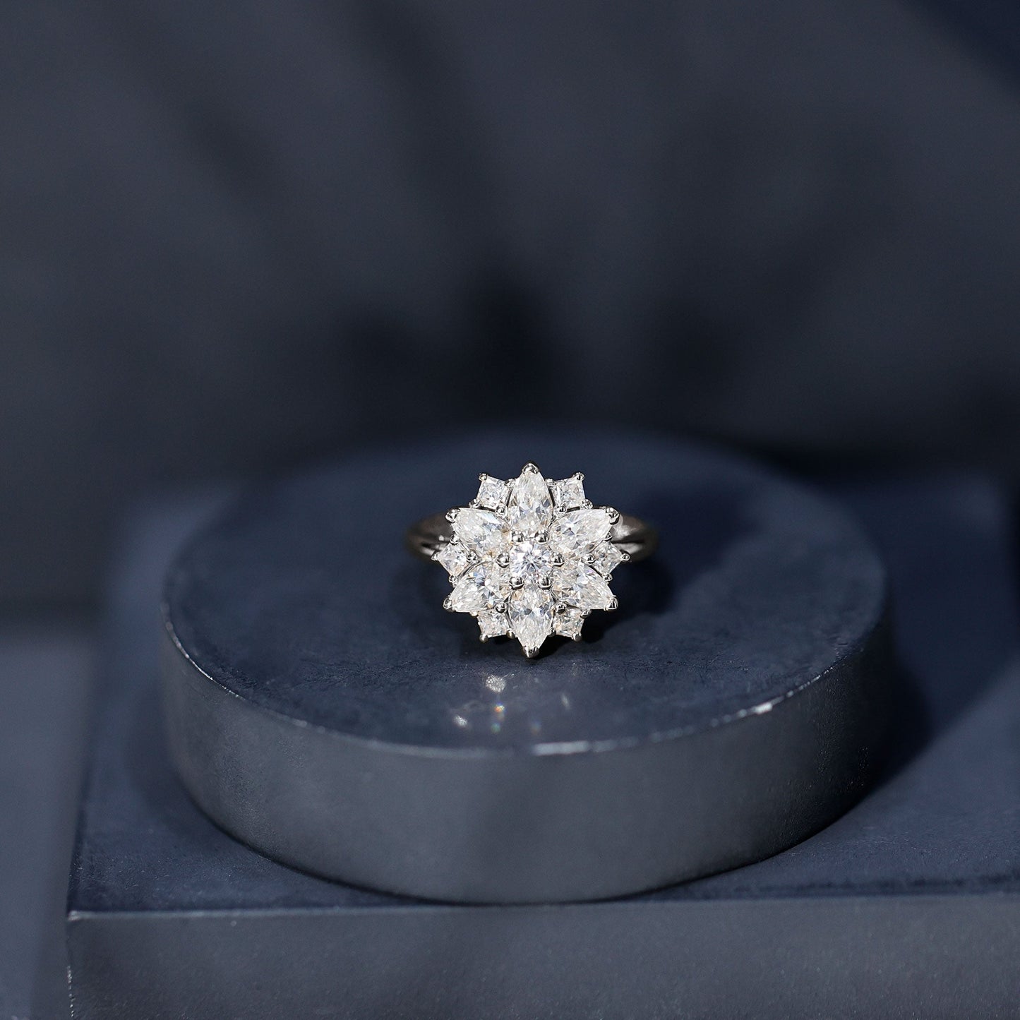 Womens Moissanite Flower Engagement Ring with Certificate