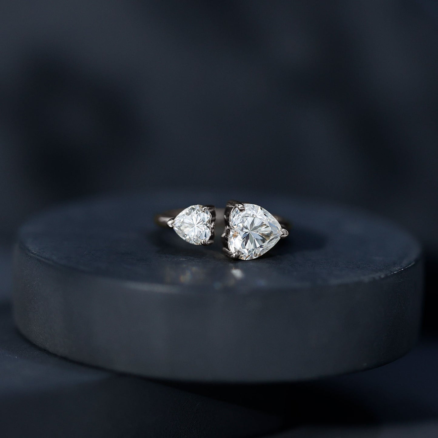 Heart Shape Moissanite Two Stone Cuff Ring