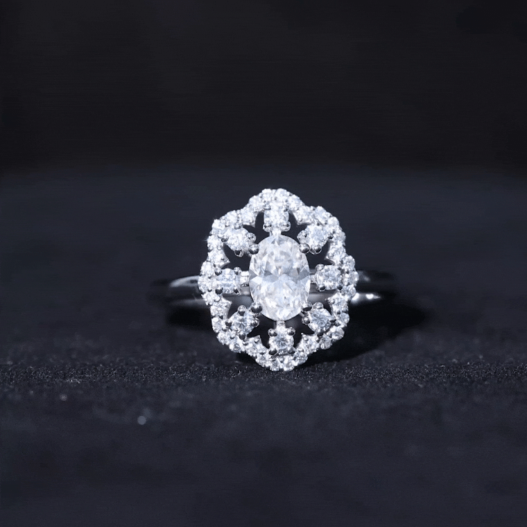 Oval Shaped Moissanite Flower Engagement Ring