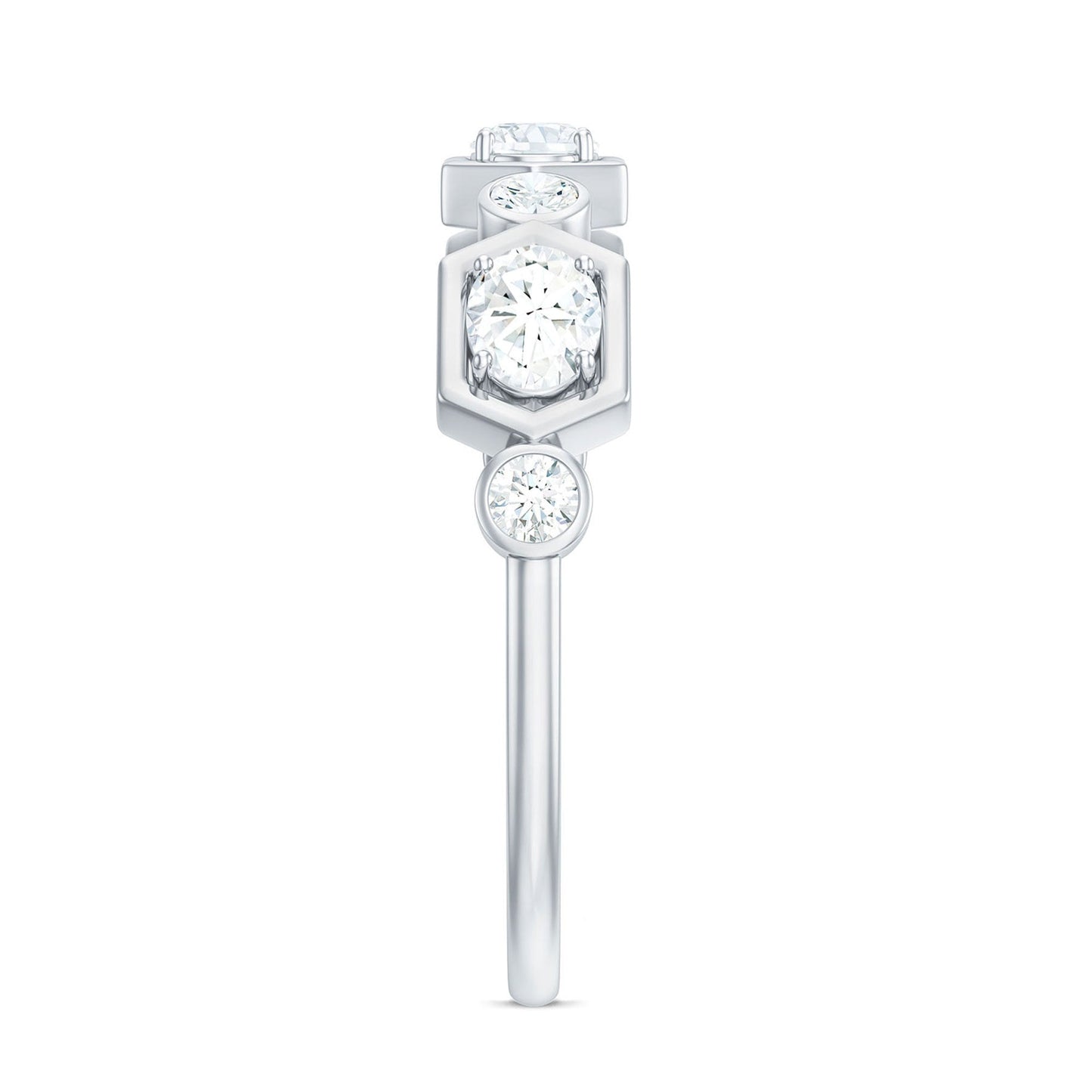 Oval and Round Certified Moissanite Half Eternity Ring
