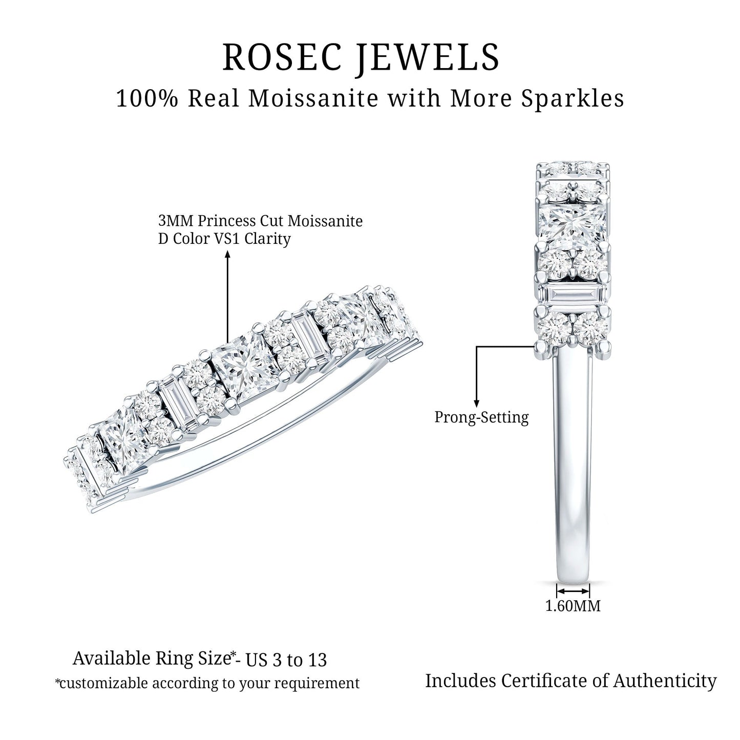 Certified Moissanite Half Eternity Wedding Band for Women