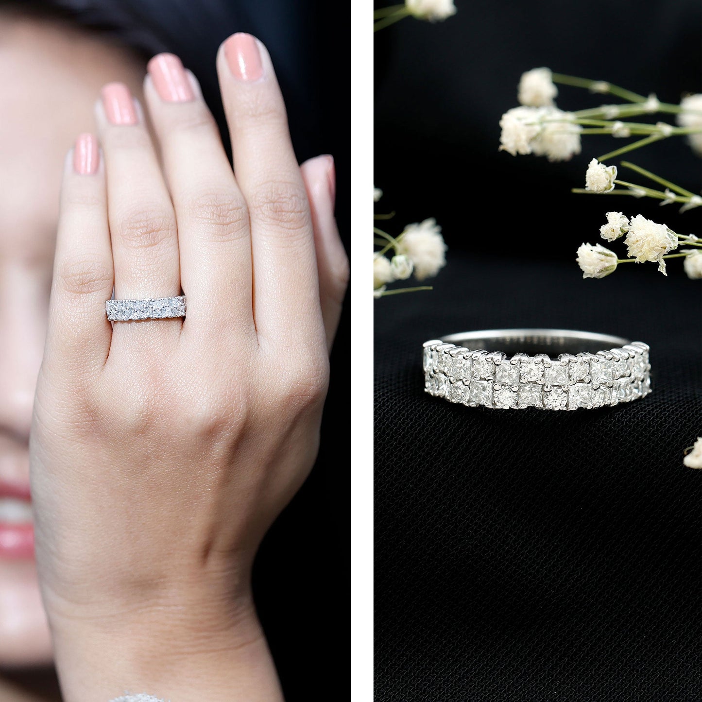 Double Row Moissanite Eternity Wedding Band