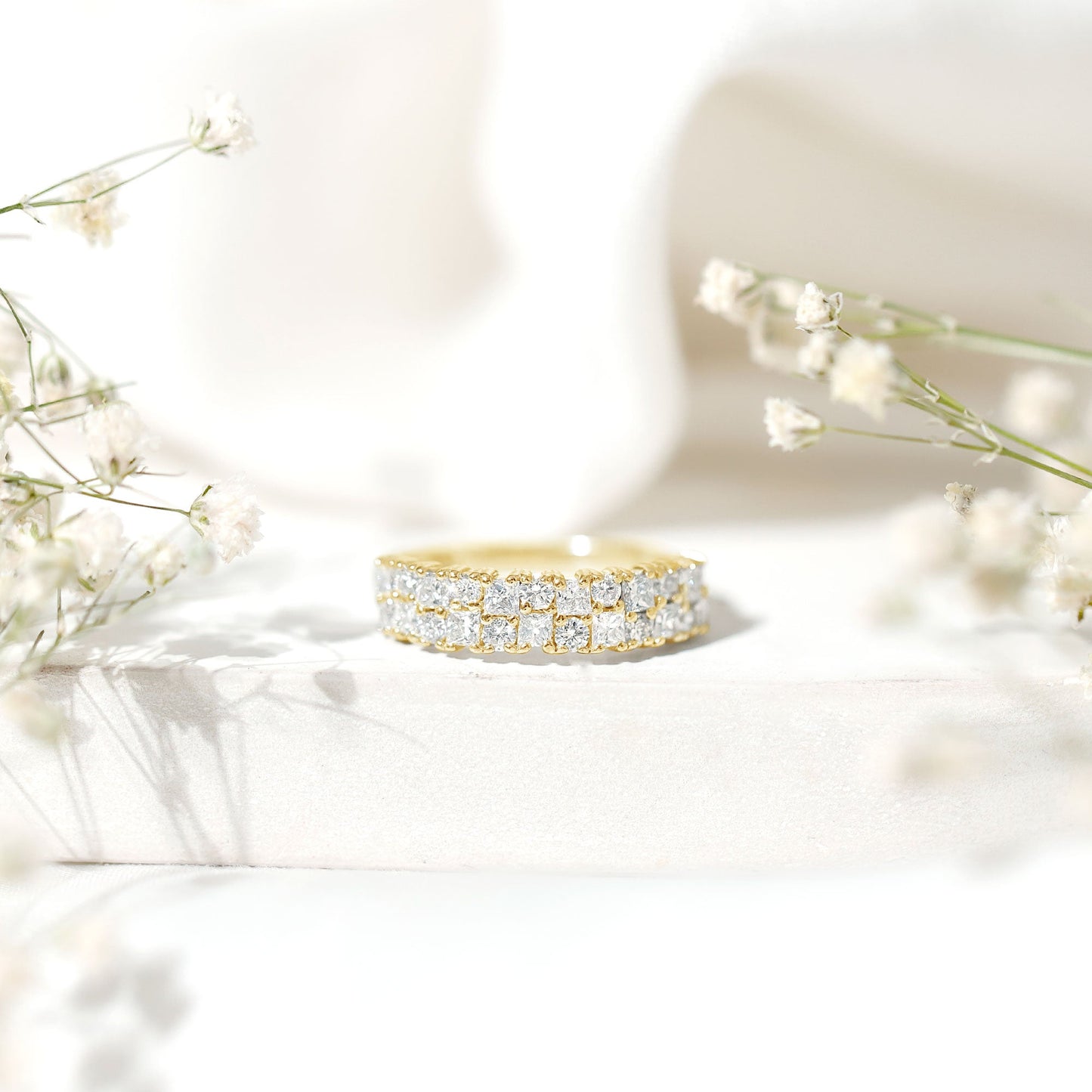 Double Row Moissanite Eternity Wedding Band