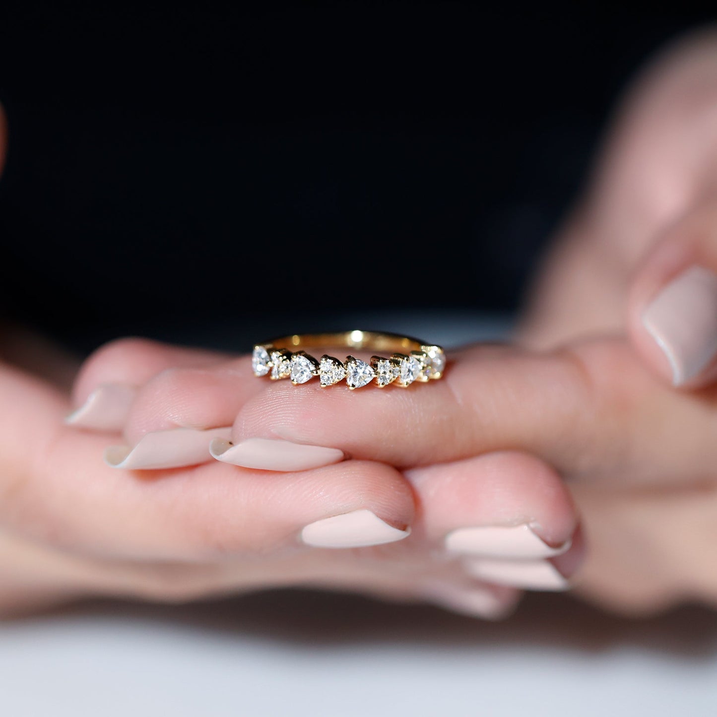 Heart Shaped Moissanite Half Eternity Band Ring