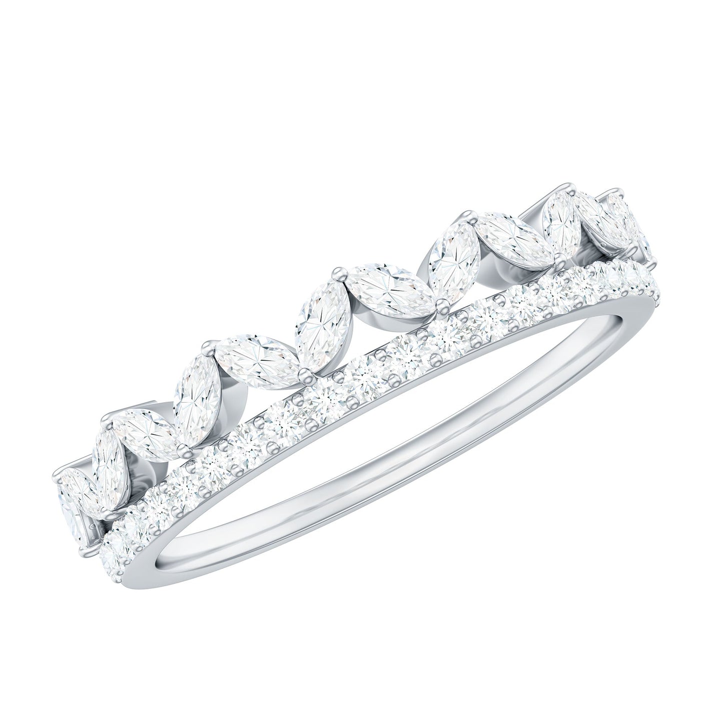 Certified Moissanite Half Eternity Wedding Band in Crown Style