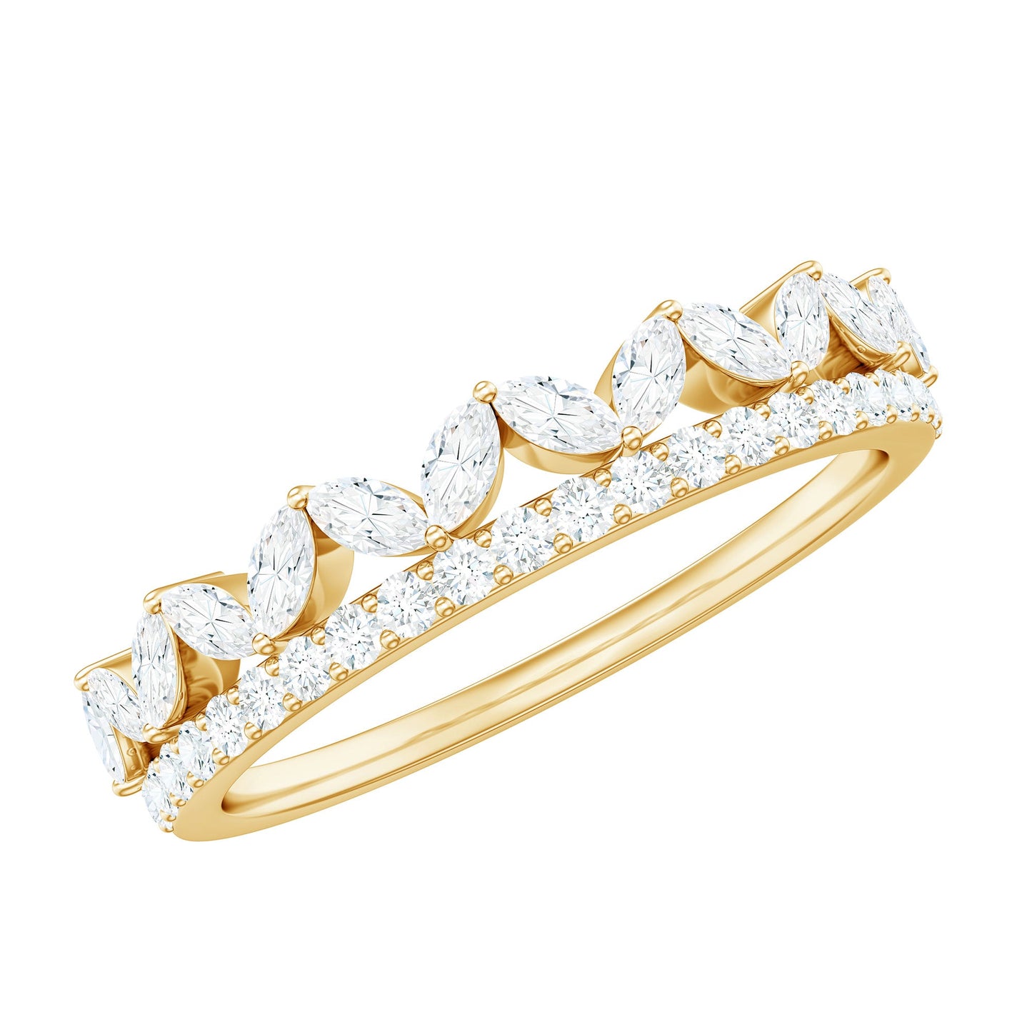 Certified Moissanite Half Eternity Wedding Band in Crown Style