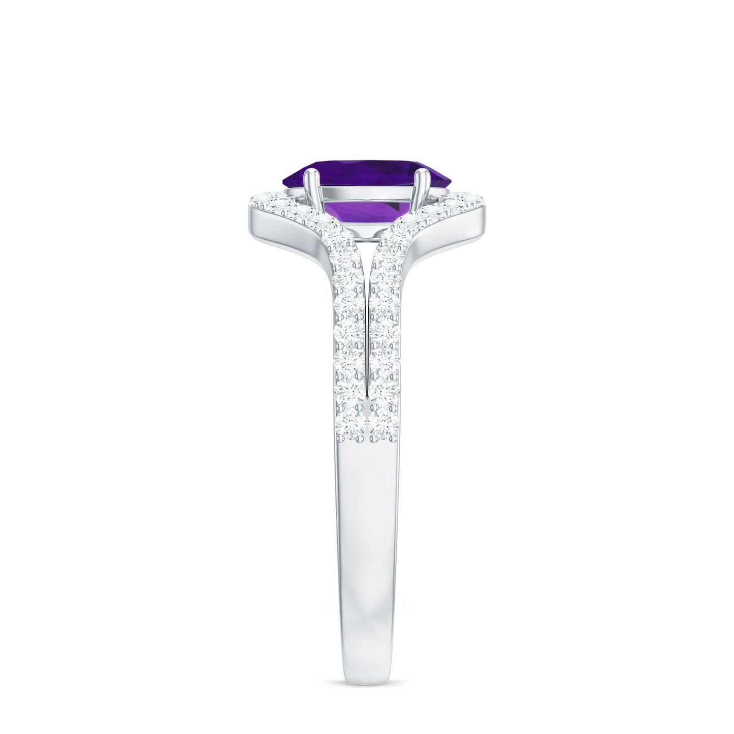 1 Carat Amethyst Oval Engagement Ring with Diamond Split Shank