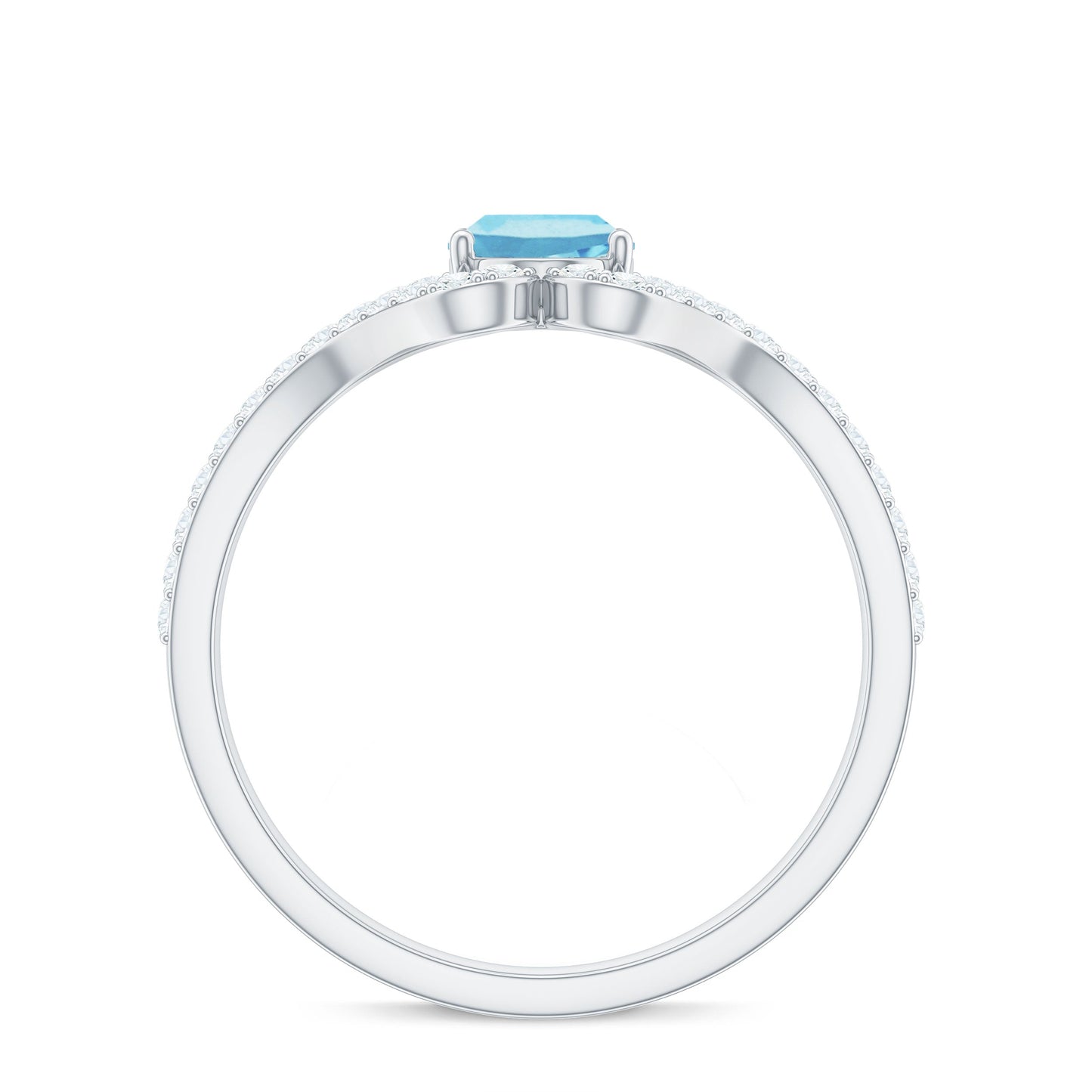 Designer Aquamarine Diamond Oval Engagement Ring with Split Shank