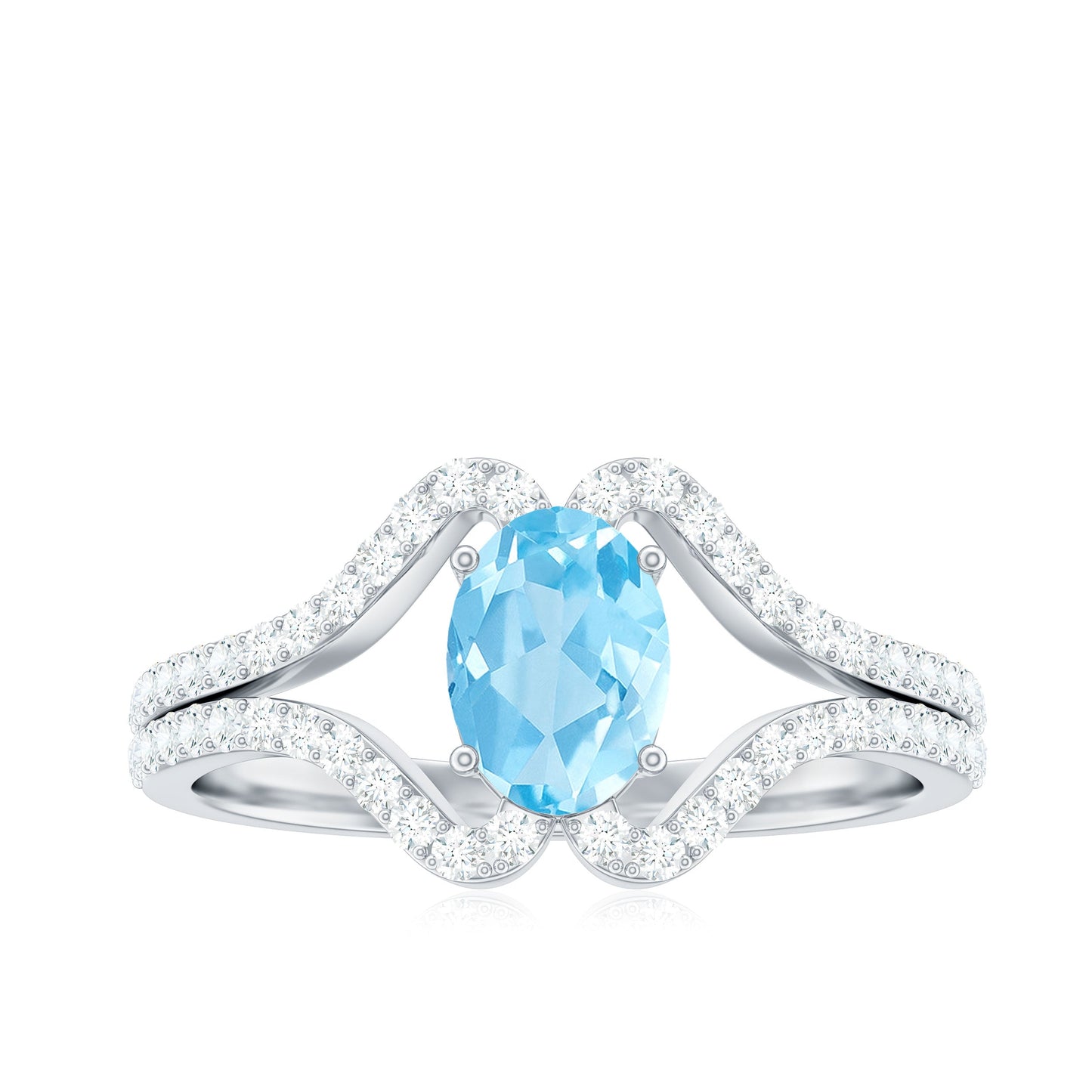 Designer Aquamarine Diamond Oval Engagement Ring with Split Shank