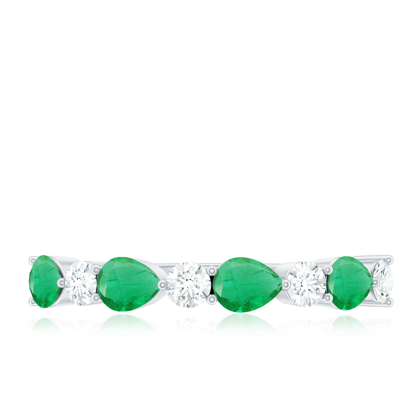 Pear Shape Emerald and Diamond Half Eternity Ring in East West Style