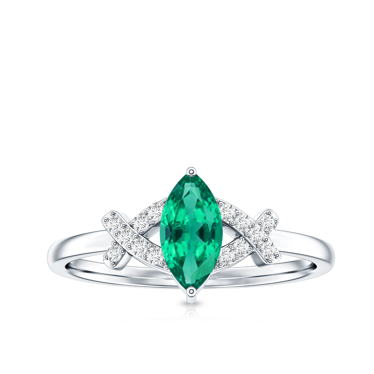 Designer Lab Grown Emerald Marquise Engagement Ring with Diamond