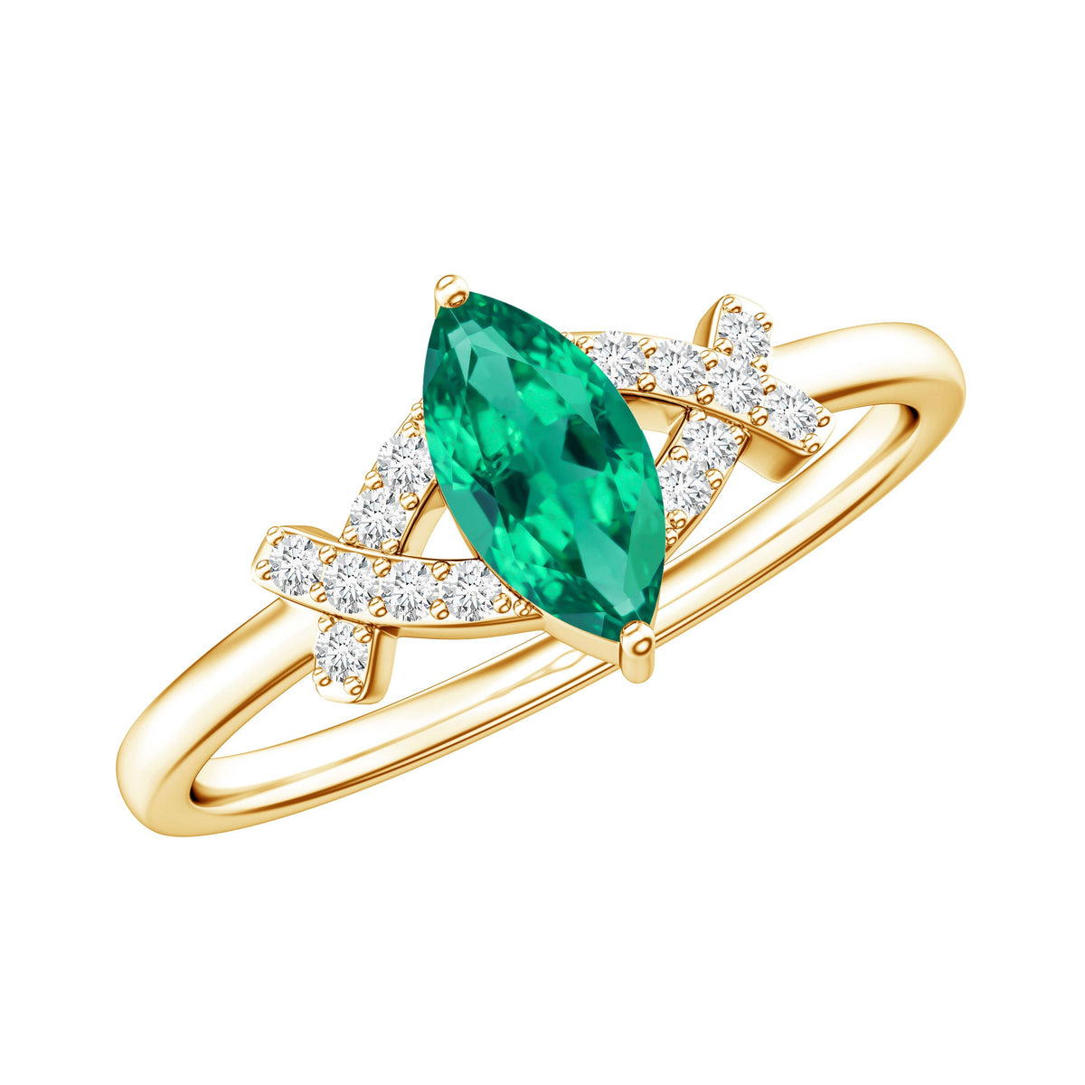 Designer Lab Grown Emerald Marquise Engagement Ring with Diamond