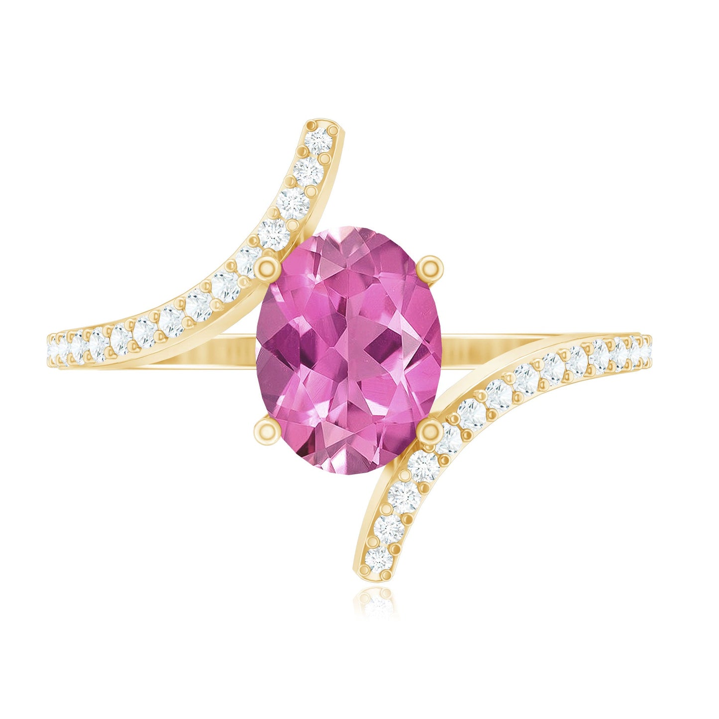 Oval Pink Tourmaline Solitaire Bypass Ring with Diamond