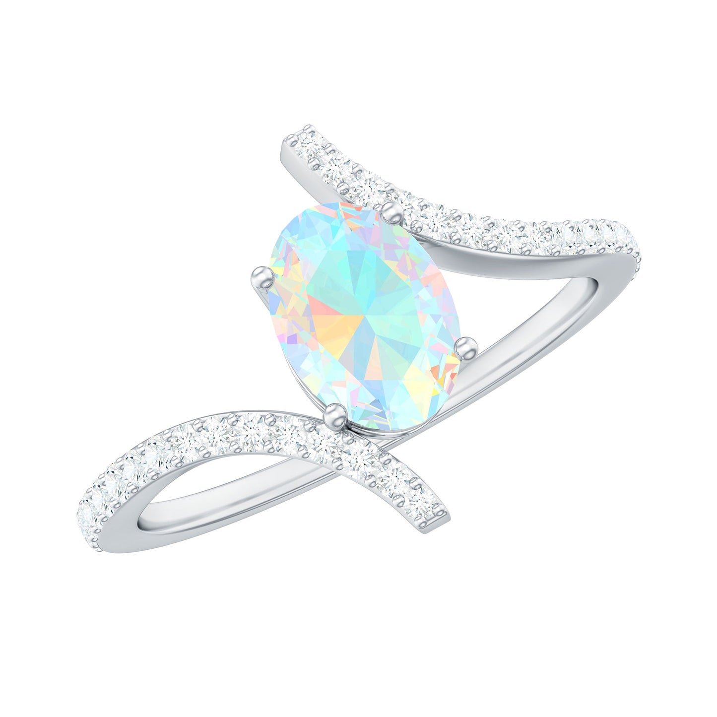 Natural Ethiopian Opal Oval Engagement Ring with Diamond Bypass Shank