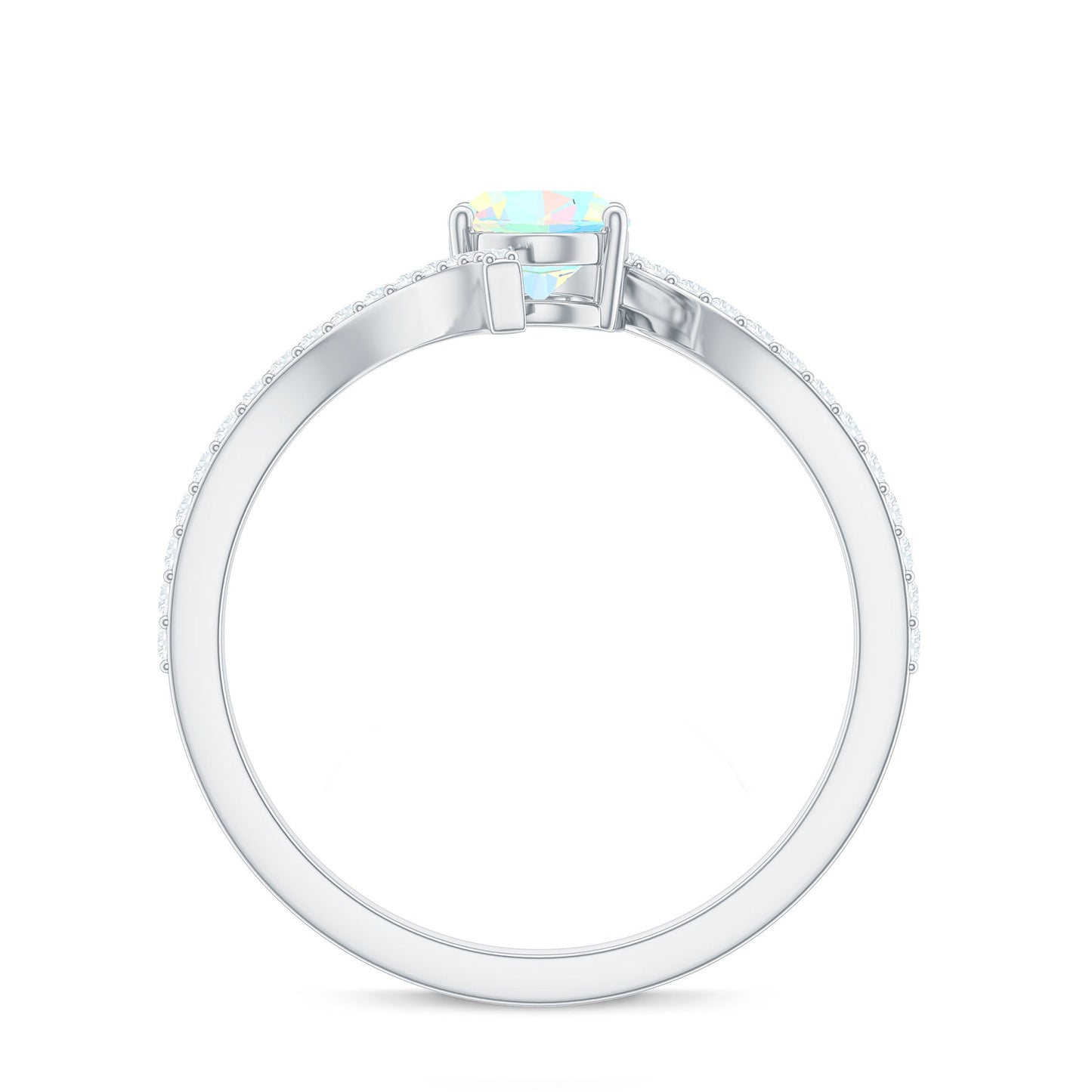 Natural Ethiopian Opal Oval Engagement Ring with Diamond Bypass Shank