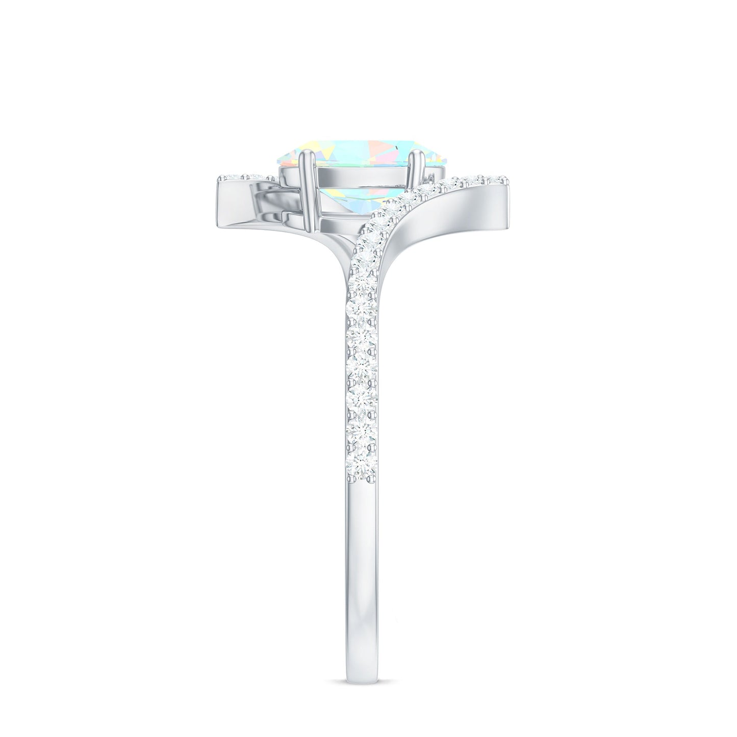 Natural Ethiopian Opal Oval Engagement Ring with Diamond Bypass Shank