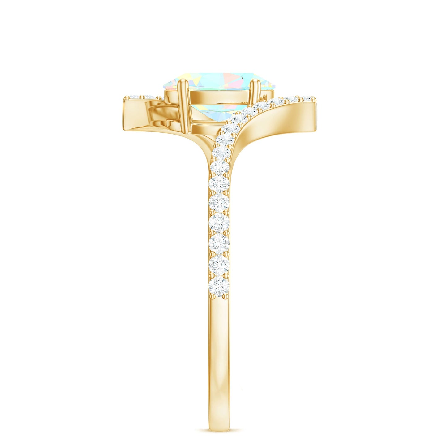 Natural Ethiopian Opal Oval Engagement Ring with Diamond Bypass Shank