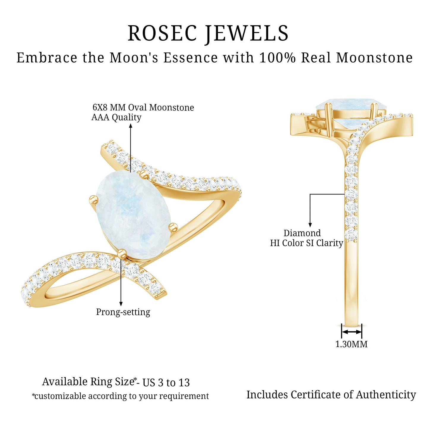 Oval Moonstone and Diamond Bypass Engagement Ring