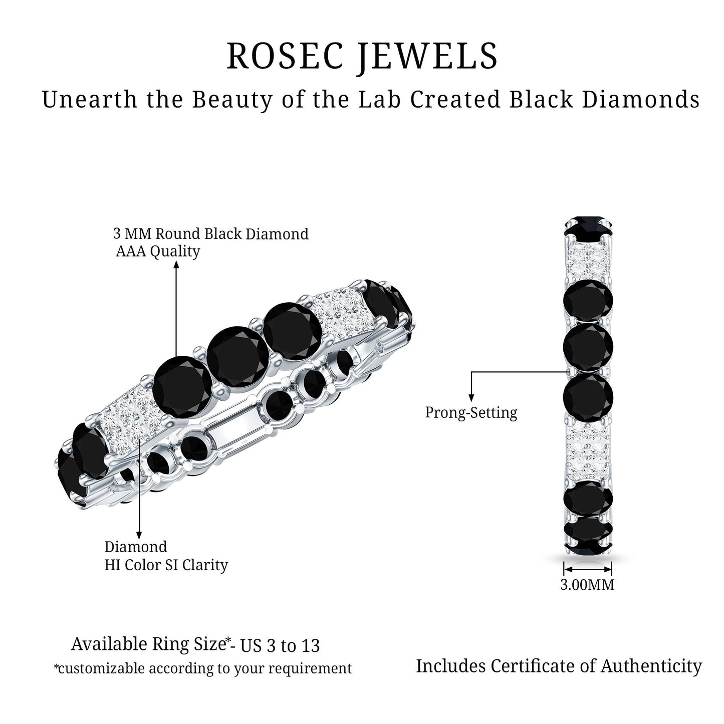 Certified Lab Grown Black and White Diamond Wedding Eternity Ring