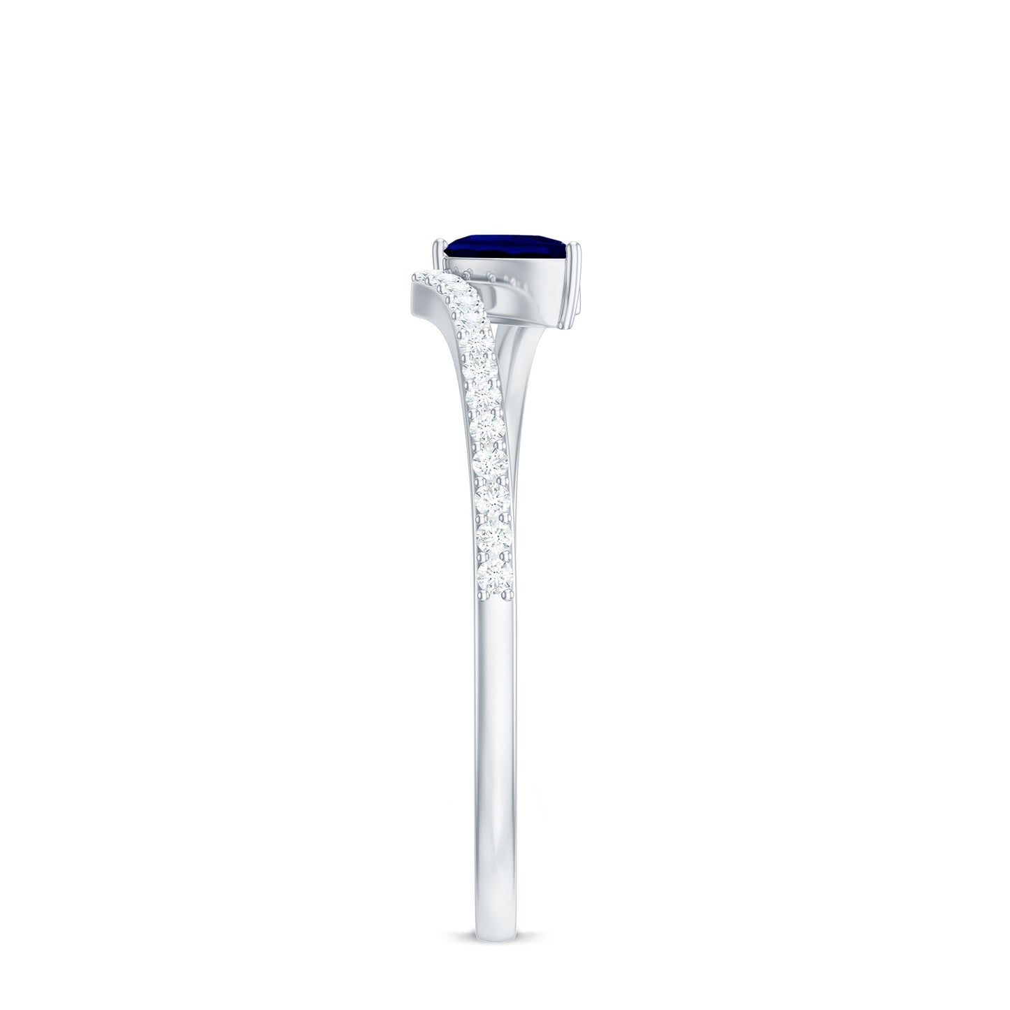 Certified Lab Created Blue Sapphire and Diamond Promise Ring with Bypass Shank