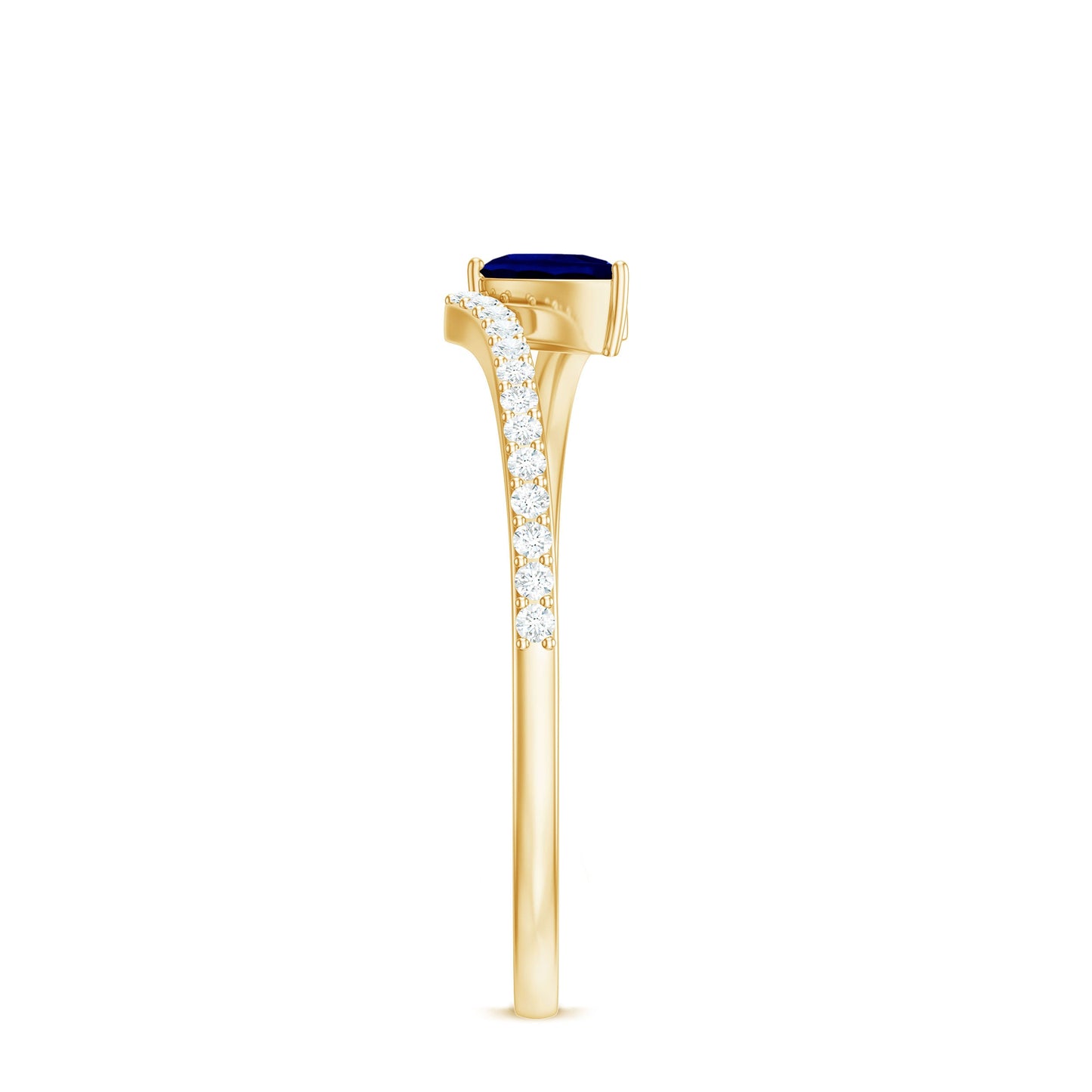 Certified Lab Created Blue Sapphire and Diamond Promise Ring with Bypass Shank