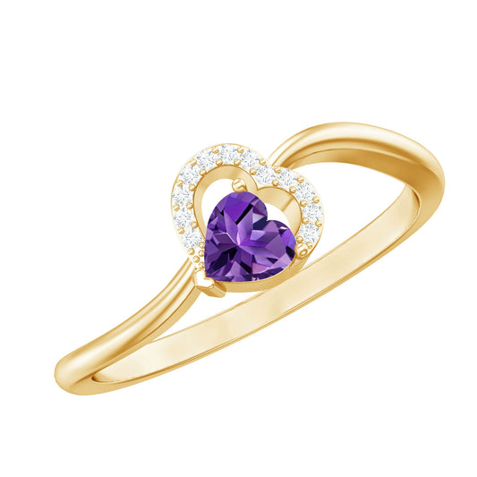 Real 0.9 Carat Amethyst Heart Promise Ring with Diamond
