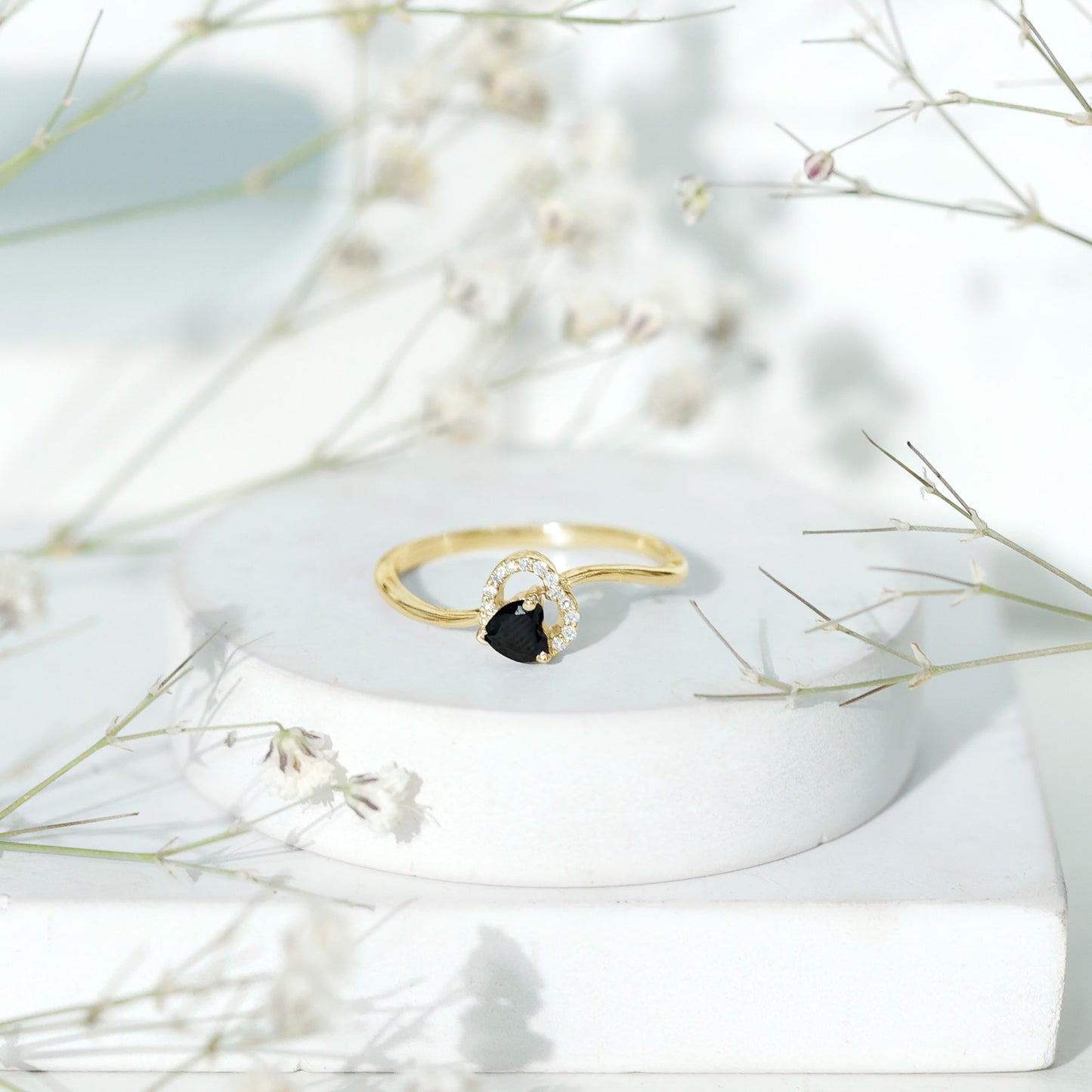 Genuine Black Onyx and Diamond Heart Promise Ring