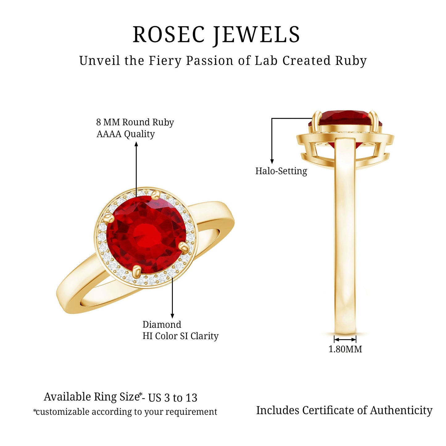 2 Carat Lab Grown Ruby Round Halo Engagement Ring