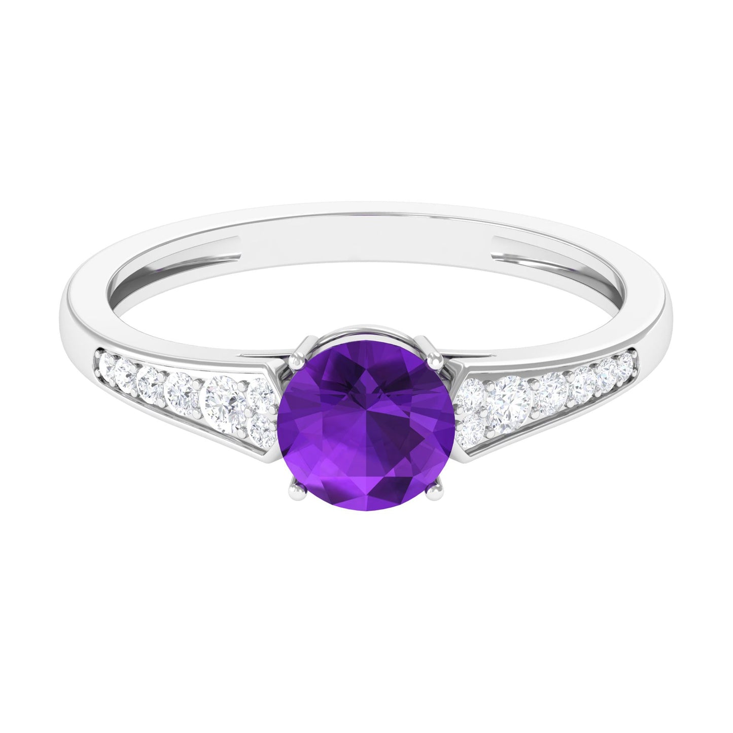 Natural 1.2 Carat Amethyst Engagement Ring with Diamond for Women
