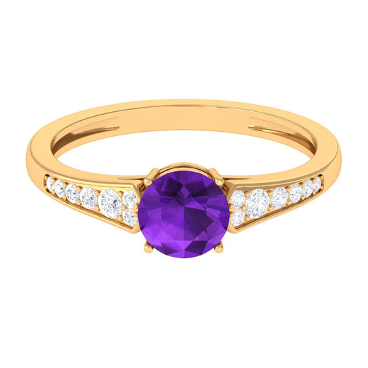 Natural 1.2 Carat Amethyst Engagement Ring with Diamond for Women