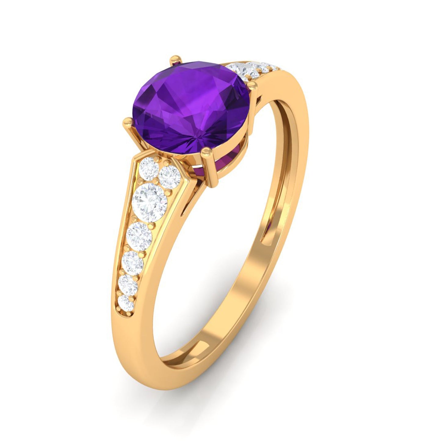 Natural 1.2 Carat Amethyst Engagement Ring with Diamond for Women